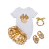 2017 Baby Girl Clothes 4pcs Clothing Sets Rompers +Golden Ruffle Bloomers +Shoes +Headband - Image 2