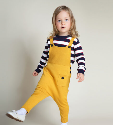 Suzykids Baby Unisex Mustard Pure Cotton Cool Knitting Overalls Rompers