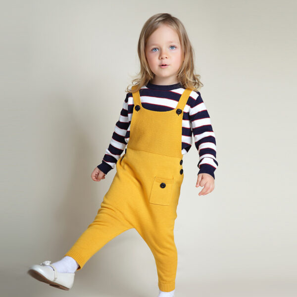 Suzykids Baby Unisex Mustard Pure Cotton Cool Knitting Overalls Rompers