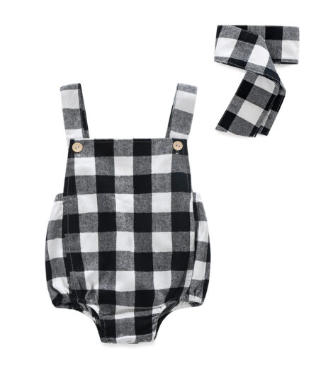 Custom Newborn Baby Grids Girl Pure Cotton Overalls Rompers