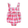 Custom Newborn Baby Grids Pink Overalls Rompers - Image 2