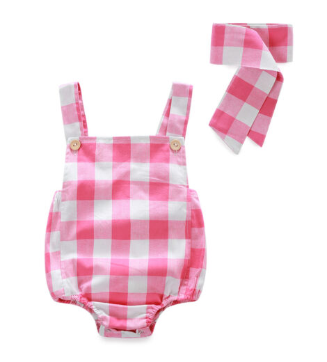 Custom Newborn Baby Grids Pink Overalls Rompers