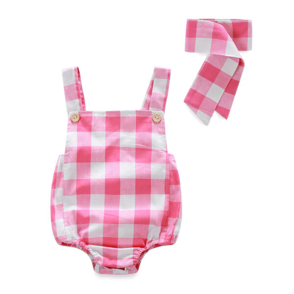 Custom Newborn Baby Grids Pink Overalls Rompers