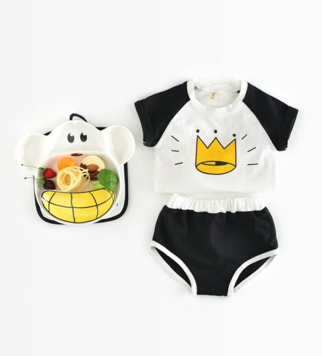 Custom wholesales Baby Clothes Boys Girls Crowns Tee+Shorts Suits