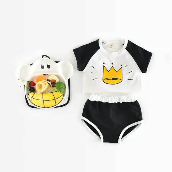 Custom wholesales Baby Clothes Boys Girls Crowns Tee+Shorts Suits