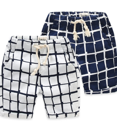 White and Black Pure Cotton Grids Strings Infants Shorts Pants