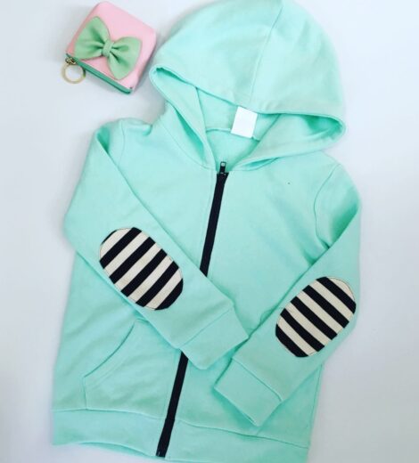 Mint Stripe Patch Children Streetstyle Cotton zippper-up hoodies