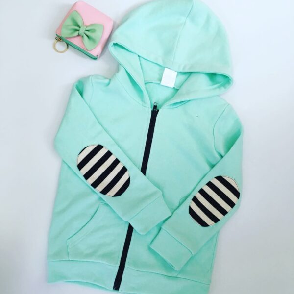 Mint Stripe Patch Children Streetstyle Cotton zippper-up hoodies