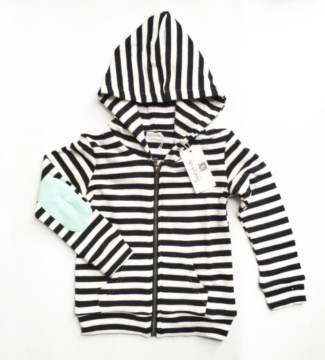 White and Black Stripe Patch children Streetstyle Cotton zippper-up hoodies