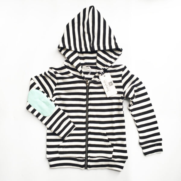 White and Black Stripe Patch children Streetstyle Cotton zippper-up hoodies