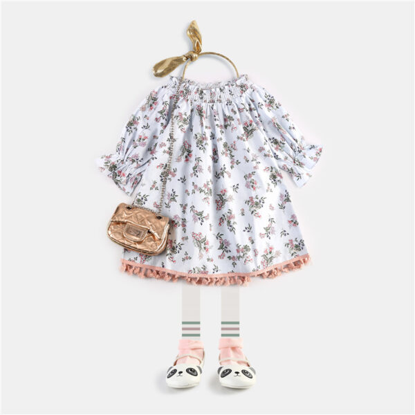 Children Flower Dress Girls Skirt with Fringe