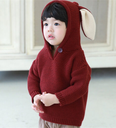 Suzykids Winter Autumn Rose Cotton Knitting Kids Bunny Ears Sweater