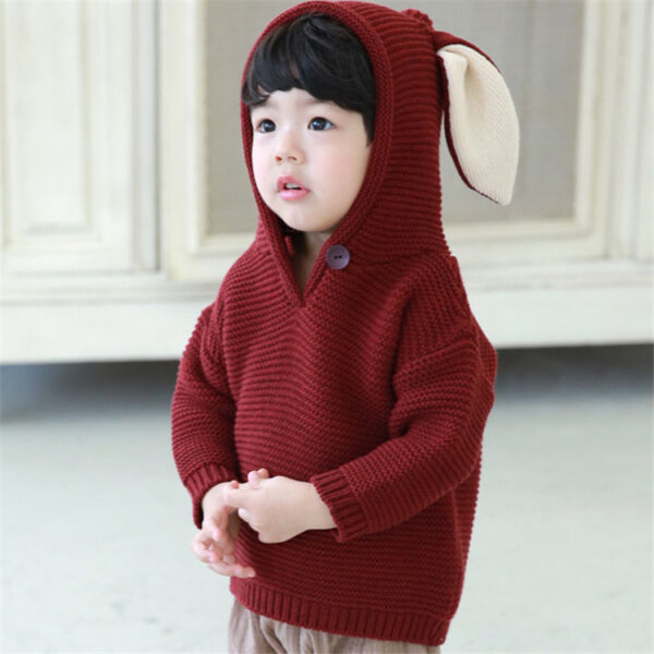 Suzykids Winter Autumn Rose Cotton Knitting Kids Bunny Ears Sweater